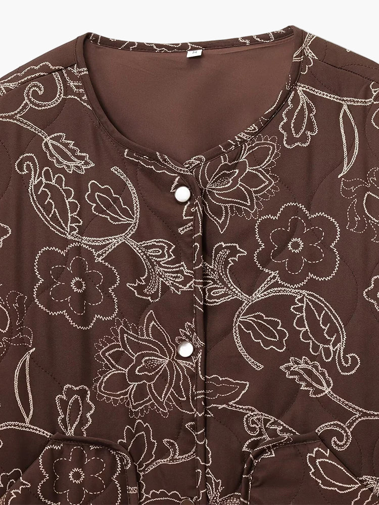 Veste matelassée décontractée femme style floral idéale pour l'automne et le printemps - Image 2