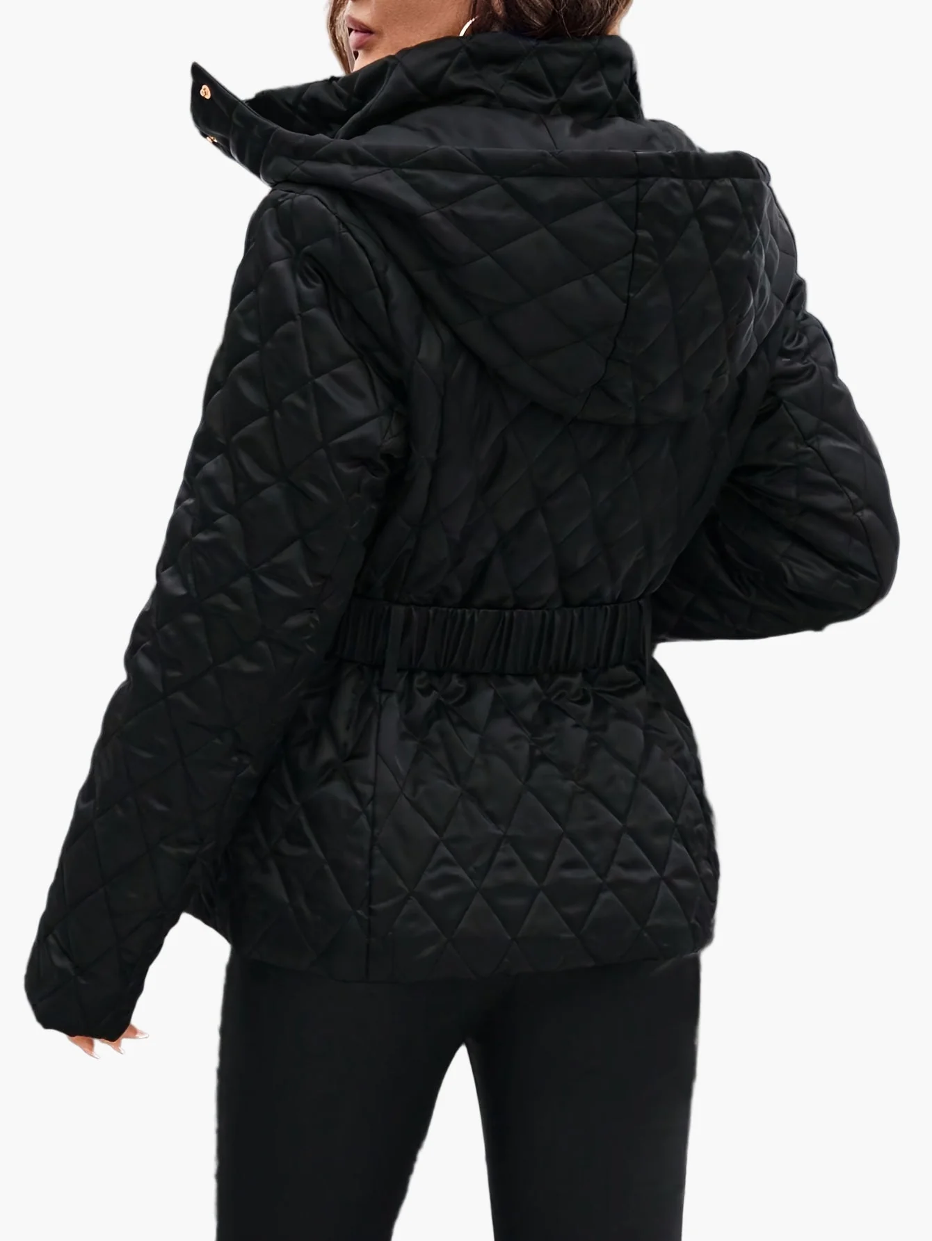 Veste matelassée élégante à capuche pour femme avec ceinture – Style urbain chic - Image 4