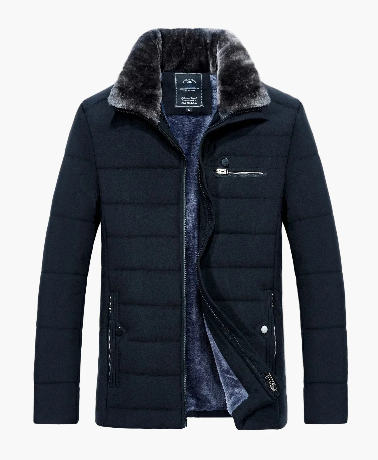Veste matelassée homme style urbain avec col fourrure – Idéale pour l’hiver et la mi-saison - Image 2