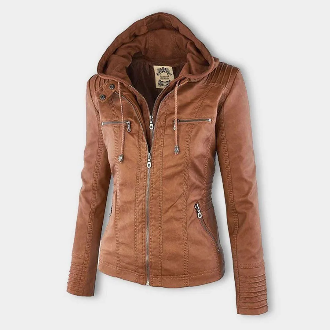 Veste mi-saison à capuche pour femme style motard urbaine élégante - Image 10