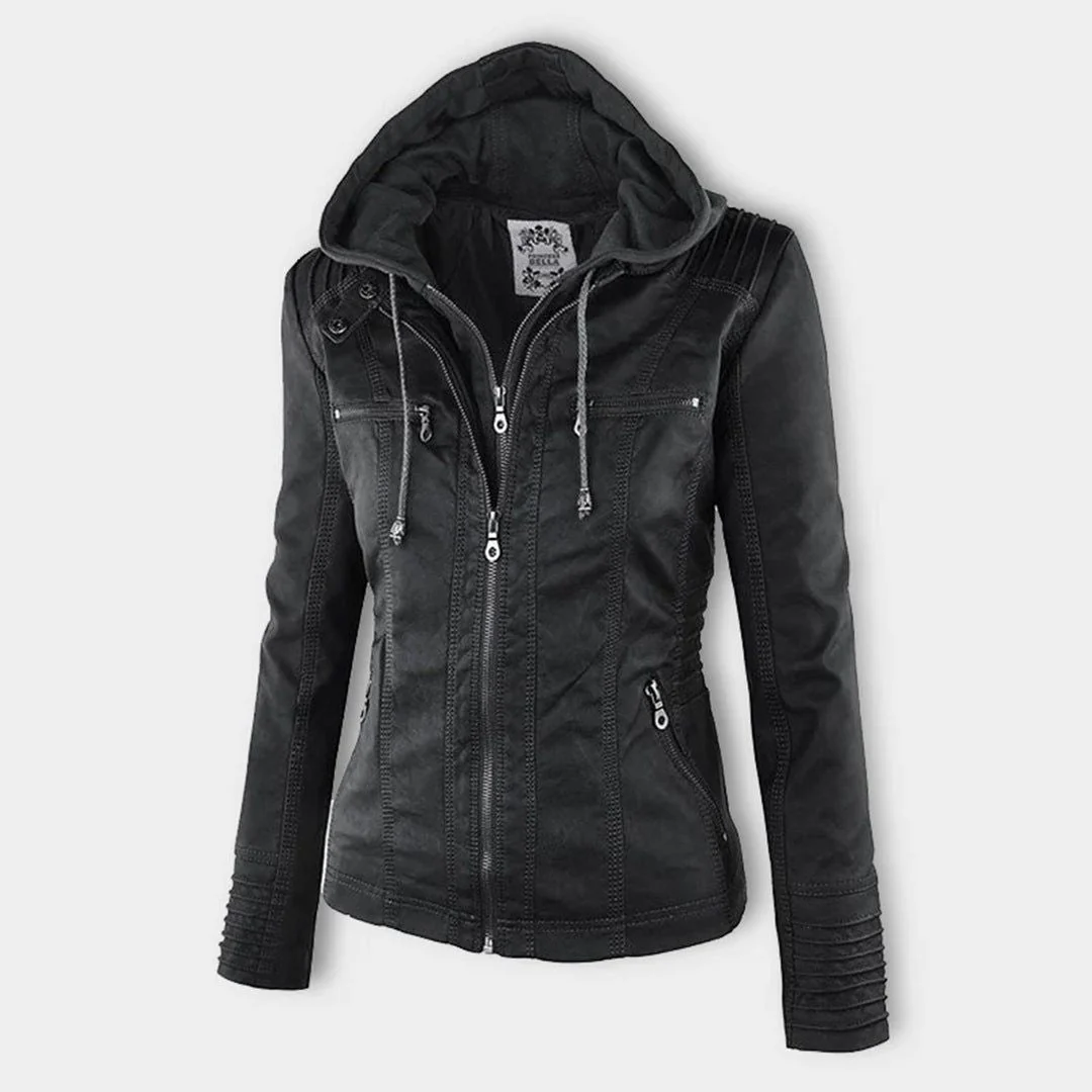 Veste mi-saison à capuche pour femme style motard urbaine élégante - Image 11