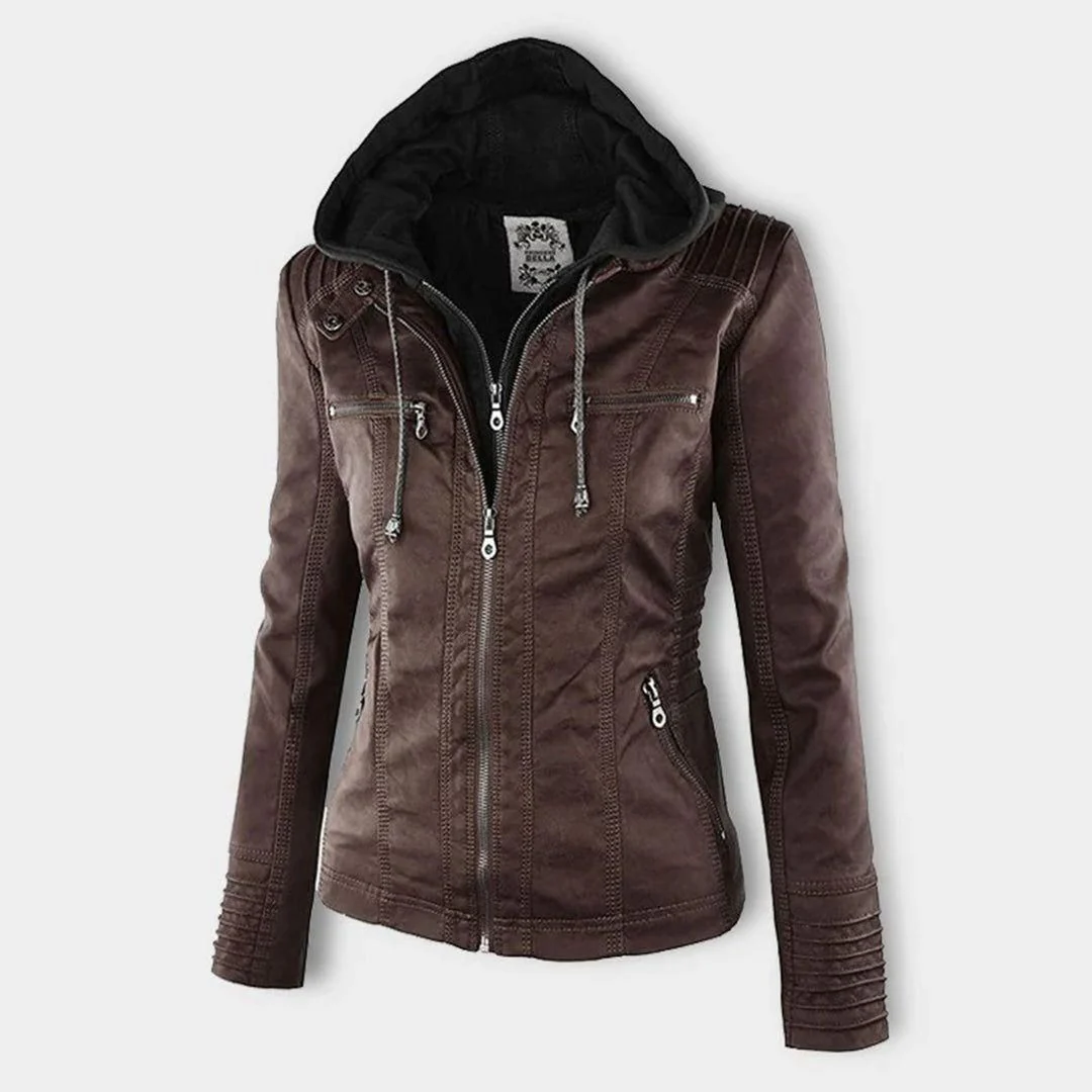 Veste mi-saison à capuche pour femme style motard urbaine élégante - Image 12