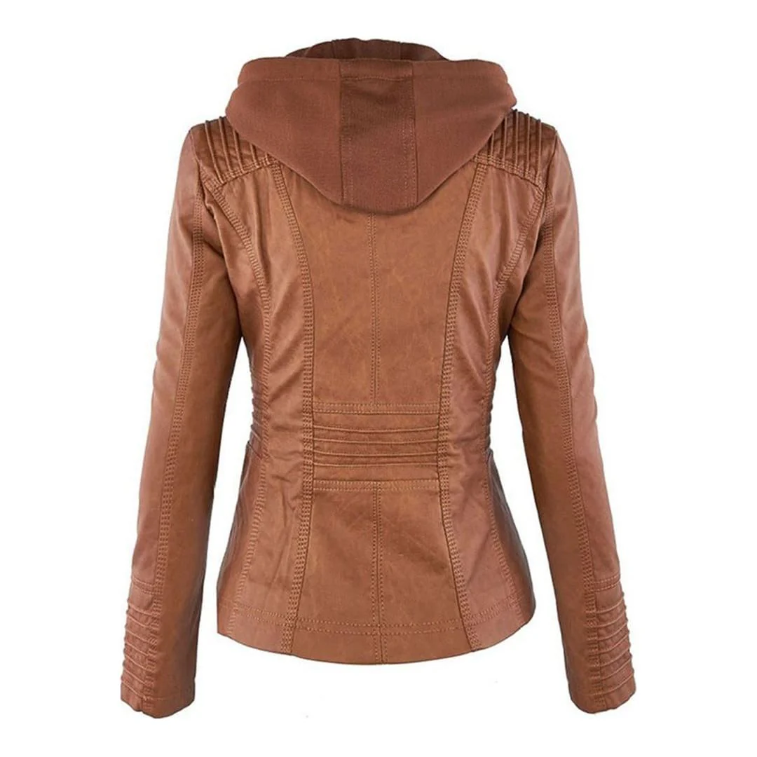 Veste mi-saison à capuche pour femme style motard urbaine élégante - Image 13