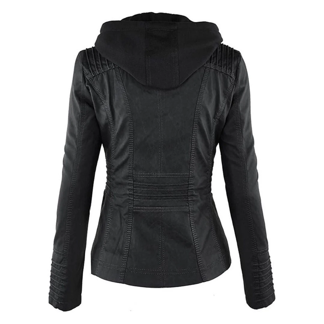 Veste mi-saison à capuche pour femme style motard urbaine élégante - Image 14