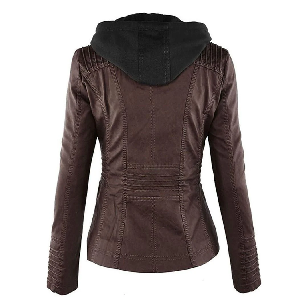 Veste mi-saison à capuche pour femme style motard urbaine élégante - Image 15