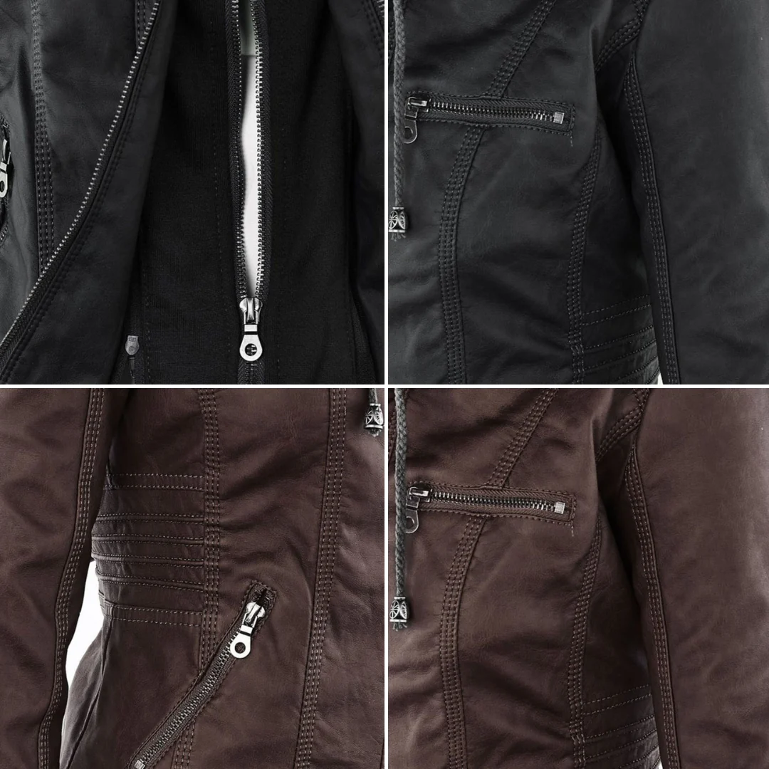 Veste mi-saison à capuche pour femme style motard urbaine élégante - Image 18