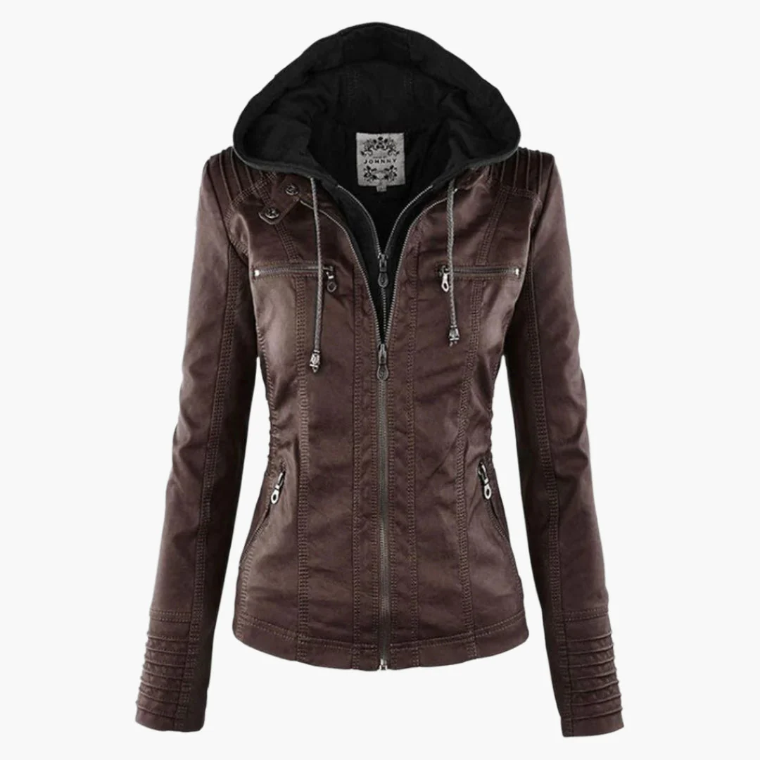 Veste mi-saison à capuche pour femme style motard urbaine élégante - Image 3