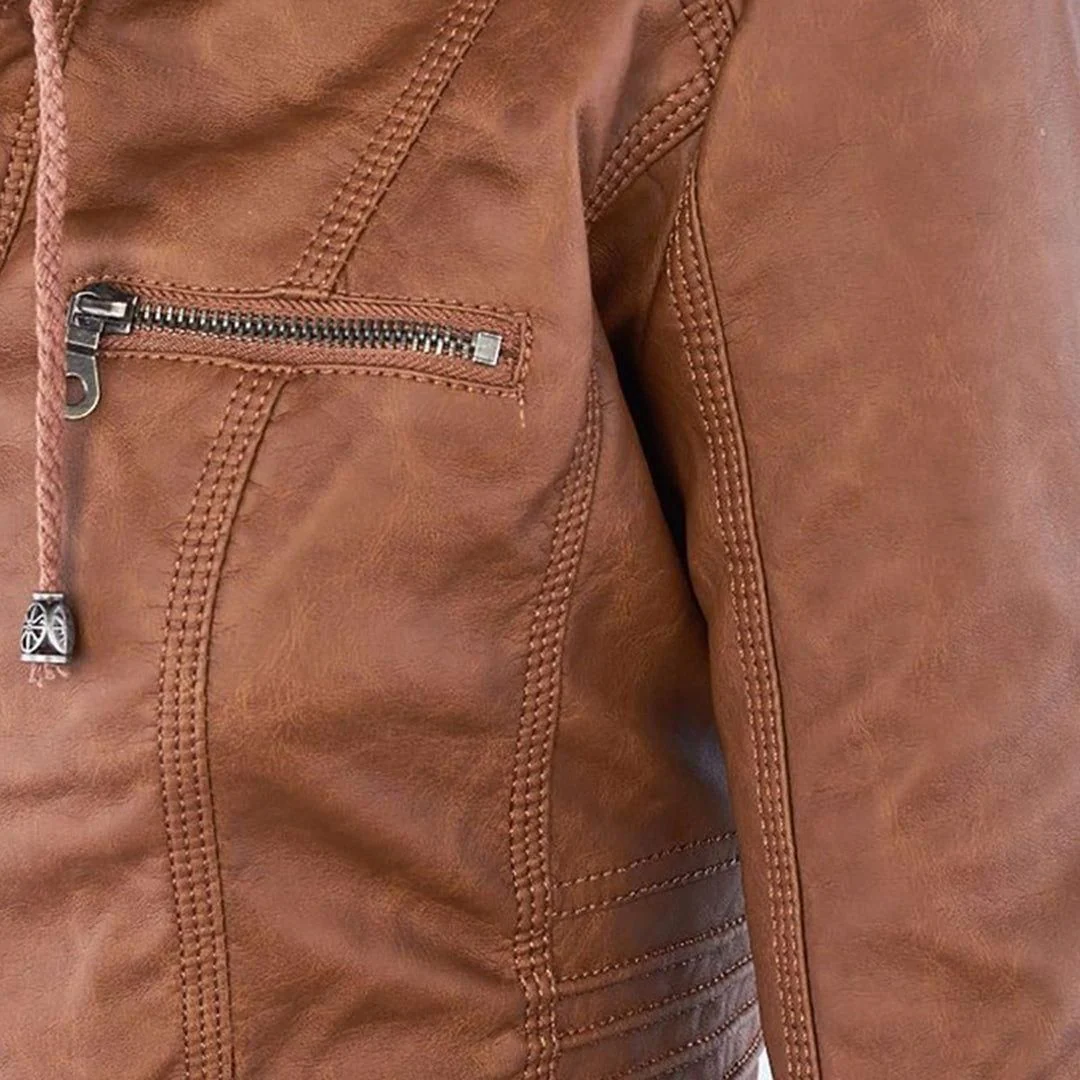 Veste mi-saison à capuche pour femme style motard urbaine élégante - Image 4