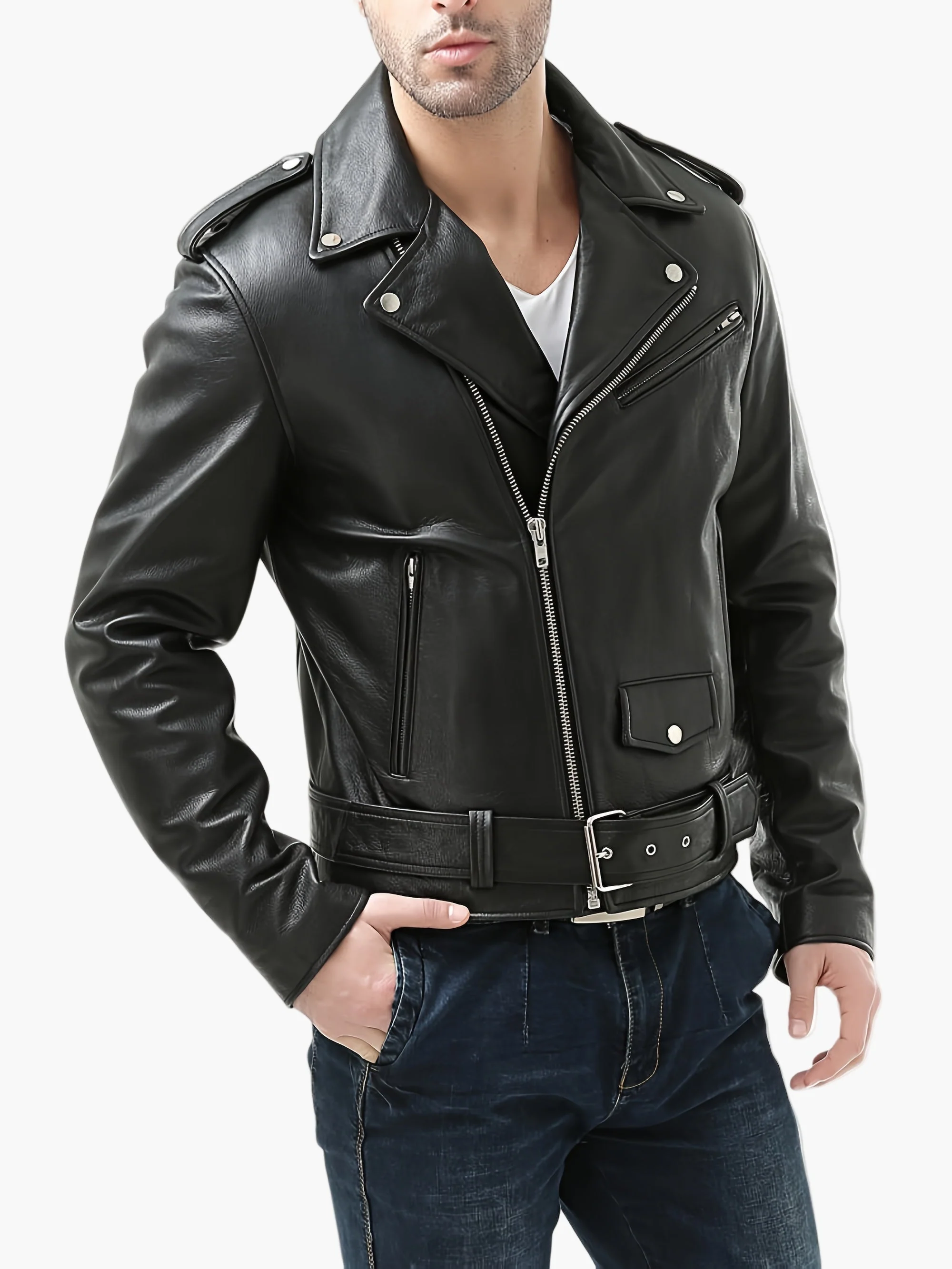 Veste Motard Homme Style Vintage à Fermeture Zippée pour Look Urbain - Image 2