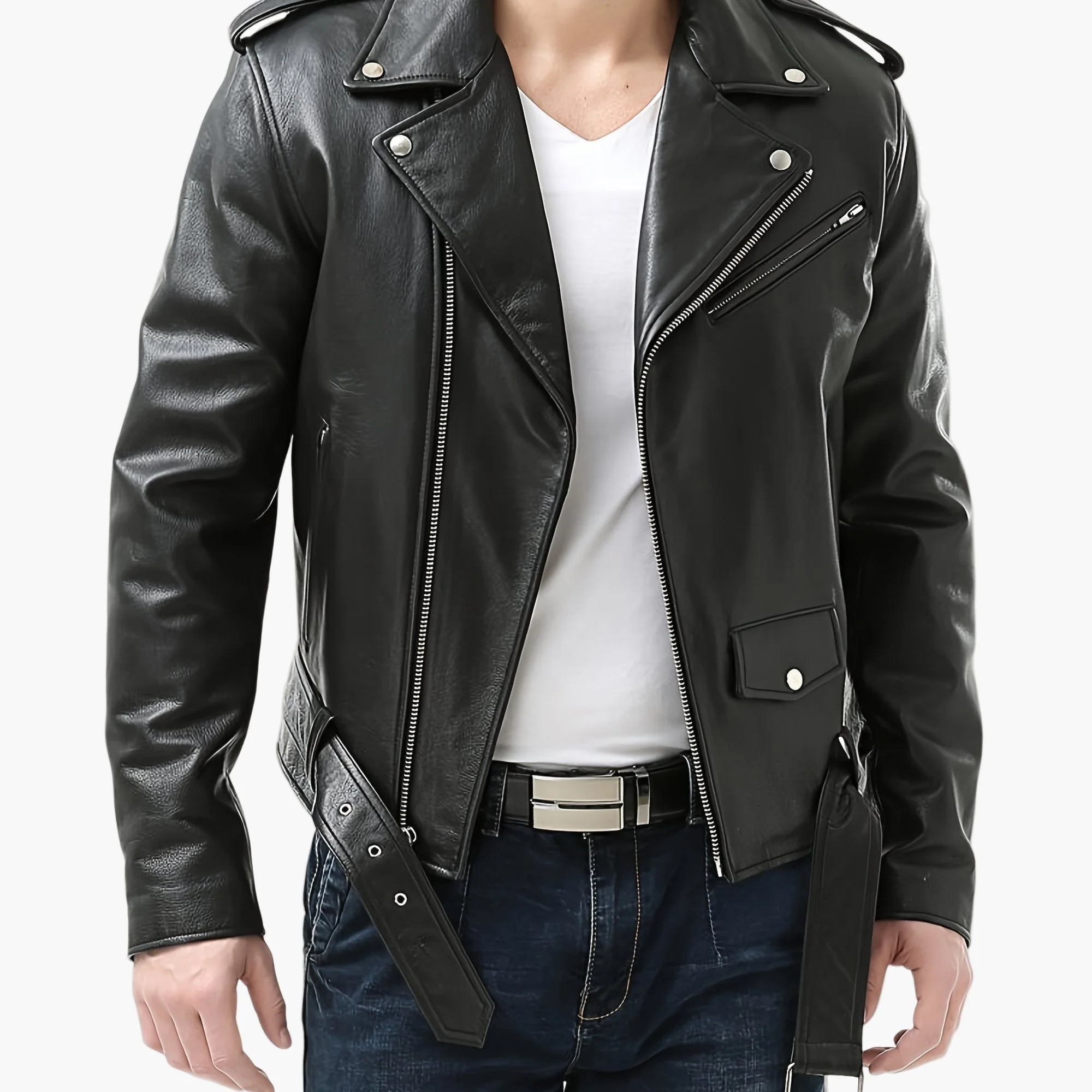 Veste Motard Homme Style Vintage à Fermeture Zippée pour Look Urbain - Image 6