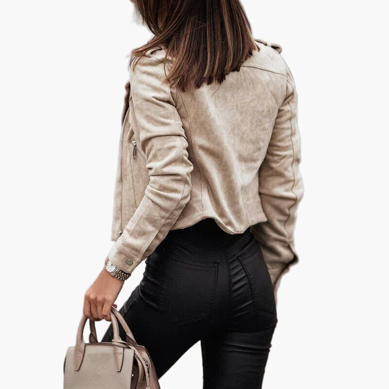 Veste motard urbaine pour femme, coupe courte, style tendance et polyvalent - Image 3
