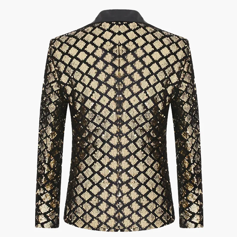 Veste de soirée homme style smoking, motif géométrique brillant, idéale pour fêtes et événements élégants - Image 2