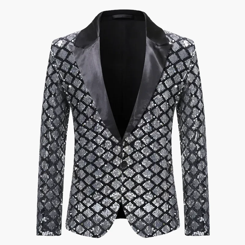 Veste de soirée homme style smoking, motif géométrique brillant, idéale pour fêtes et événements élégants - Image 3