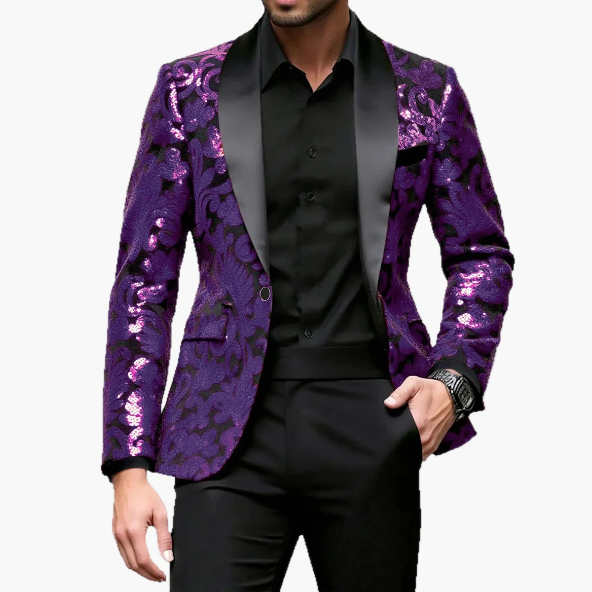 Veste de soirée homme style smoking à motifs brodés, idéale pour événements élégants et fêtes - Image 10