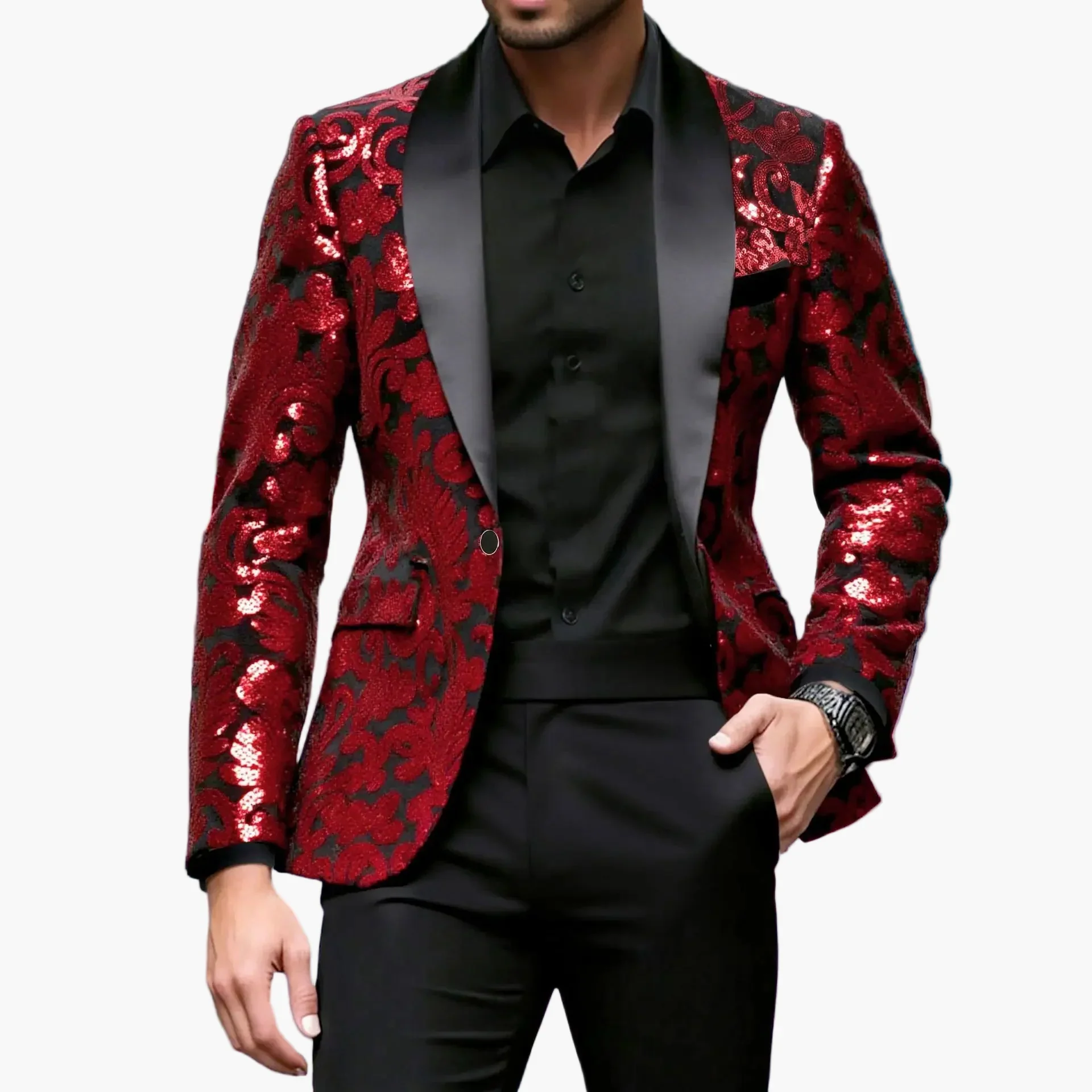 Veste de soirée homme style smoking à motifs brodés, idéale pour événements élégants et fêtes - Image 6