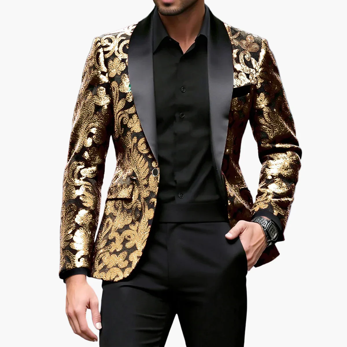 Veste de soirée homme style smoking à motifs brodés, idéale pour événements élégants et fêtes - Image 7
