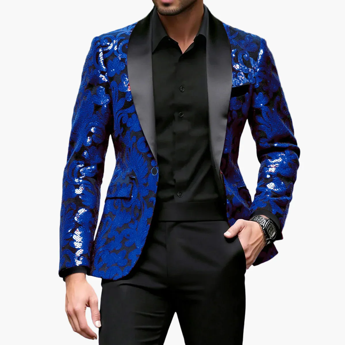 Veste de soirée homme style smoking à motifs brodés, idéale pour événements élégants et fêtes - Image 8