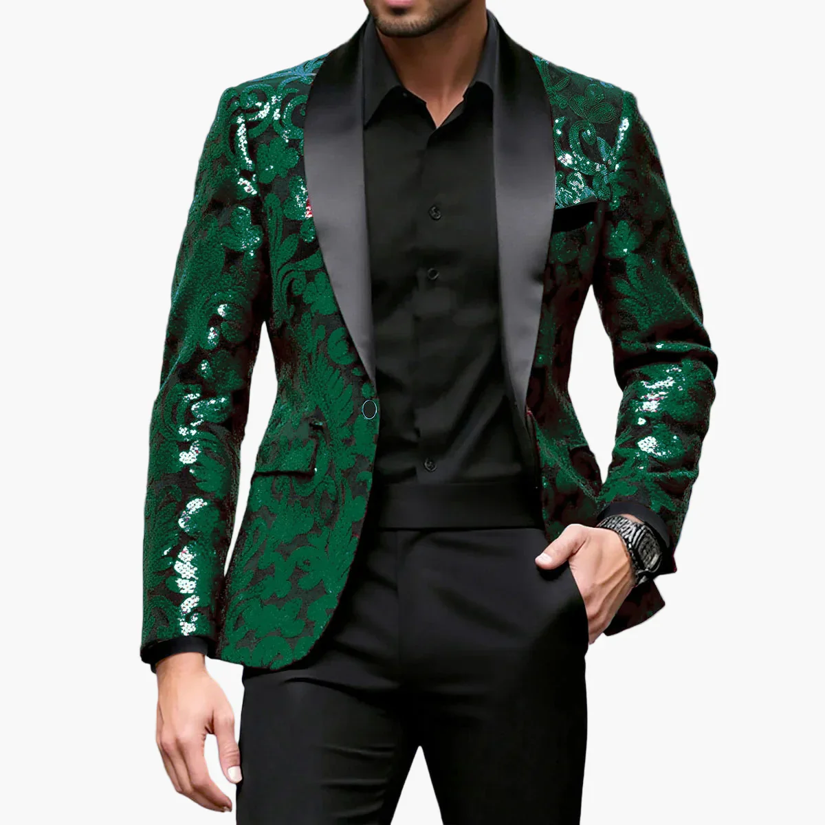 Veste de soirée homme style smoking à motifs brodés, idéale pour événements élégants et fêtes - Image 9