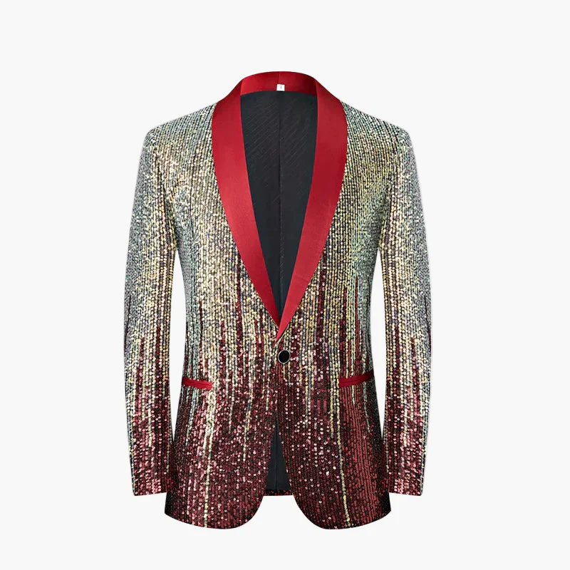 Veste de soirée homme style smoking pailletée à col contrasté, idéale pour fêtes et spectacles - Image 2