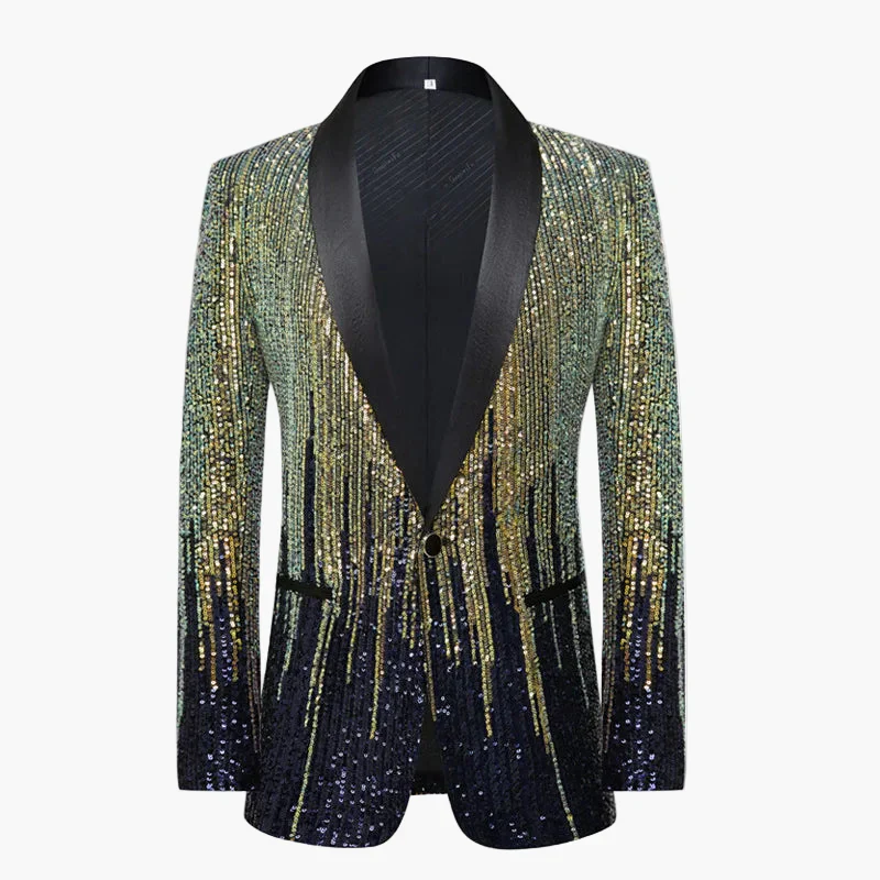 Veste de soirée homme style smoking pailletée à col contrasté, idéale pour fêtes et spectacles - Image 3