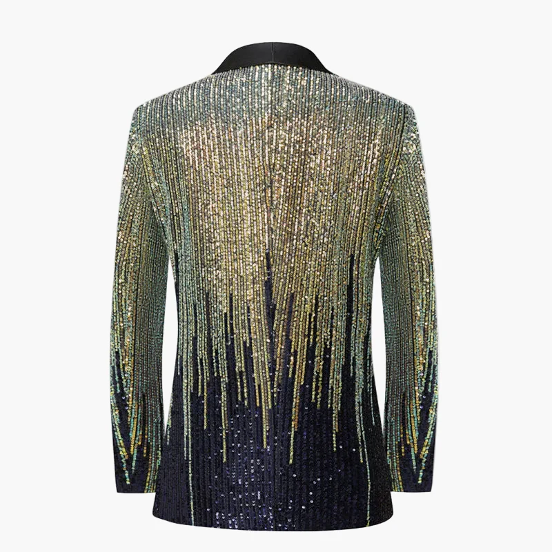 Veste de soirée homme style smoking pailletée à col contrasté, idéale pour fêtes et spectacles - Image 4