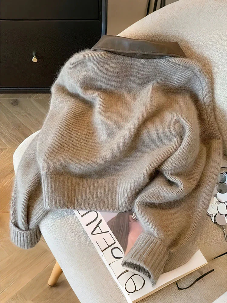 Veste zippée courte à col contrastant pour femme – Style décontracté chic - Image 3