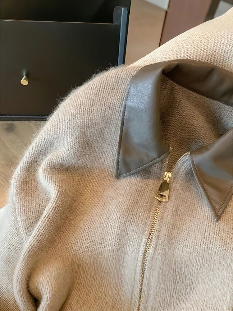 Veste zippée courte à col contrastant pour femme – Style décontracté chic - Image 4