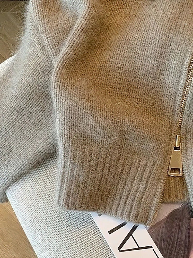 Veste zippée courte à col contrastant pour femme – Style décontracté chic - Image 5